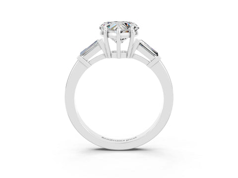 White gold Heart Cut Cut Diamond Ring with Tapered Baguette Side Stones in Four-Prong Setting_3