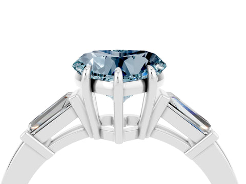 White gold Heart Cut Cut Diamond Ring with Tapered Baguette Side Stones in Four-Prong Setting_4