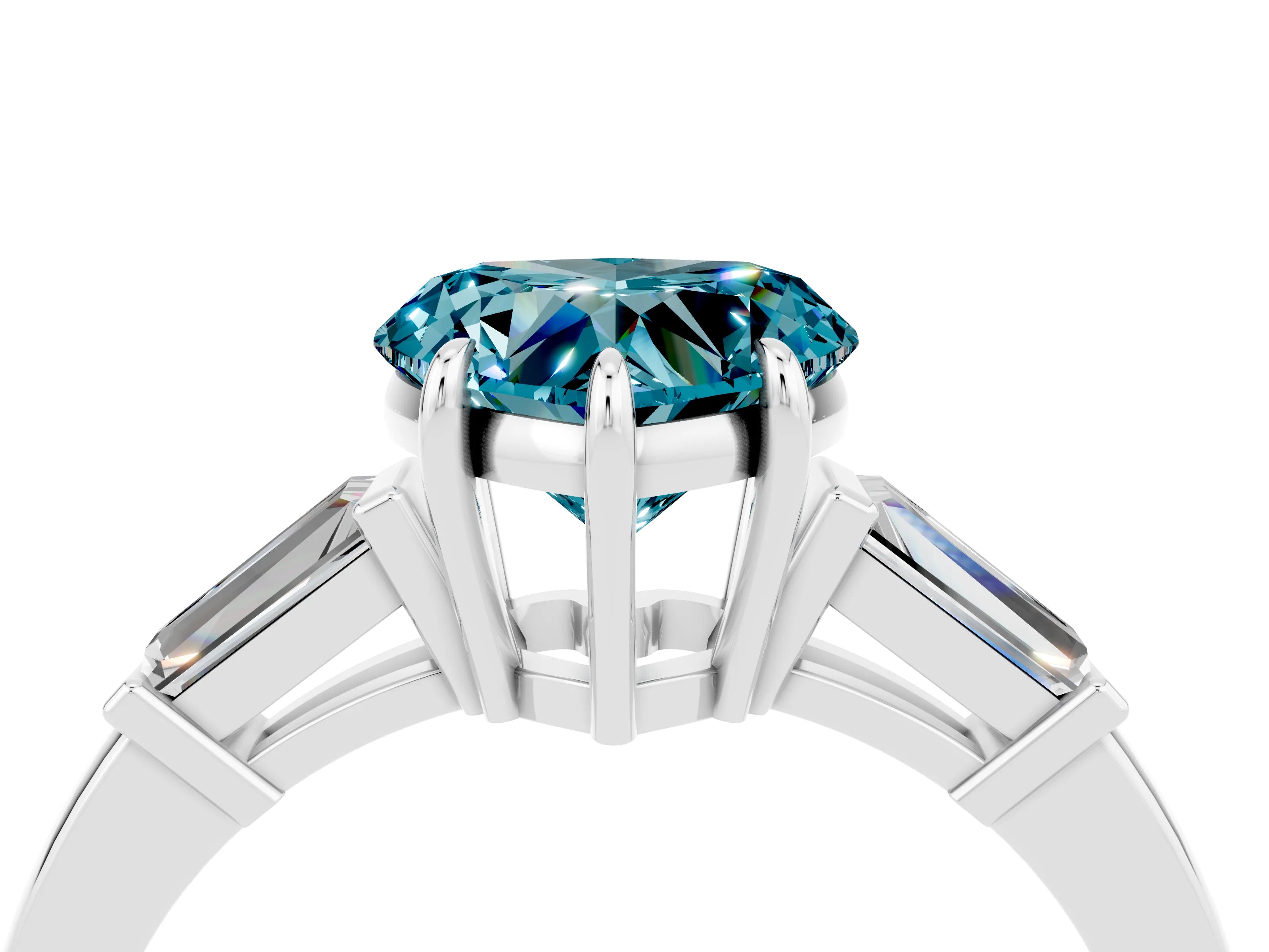 White gold Heart Cut Cut Diamond Ring with Tapered Baguette Side Stones in Four-Prong Setting_4
