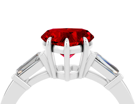 White gold Heart Cut Cut Diamond Ring with Tapered Baguette Side Stones in Four-Prong Setting_4