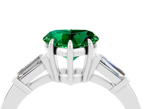 White gold Heart Cut Cut Diamond Ring with Tapered Baguette Side Stones in Four-Prong Setting_4