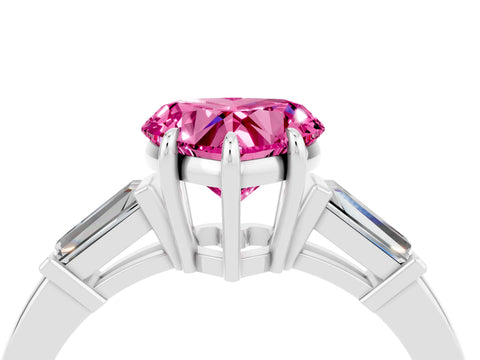 White gold Heart Cut Cut Diamond Ring with Tapered Baguette Side Stones in Four-Prong Setting_4