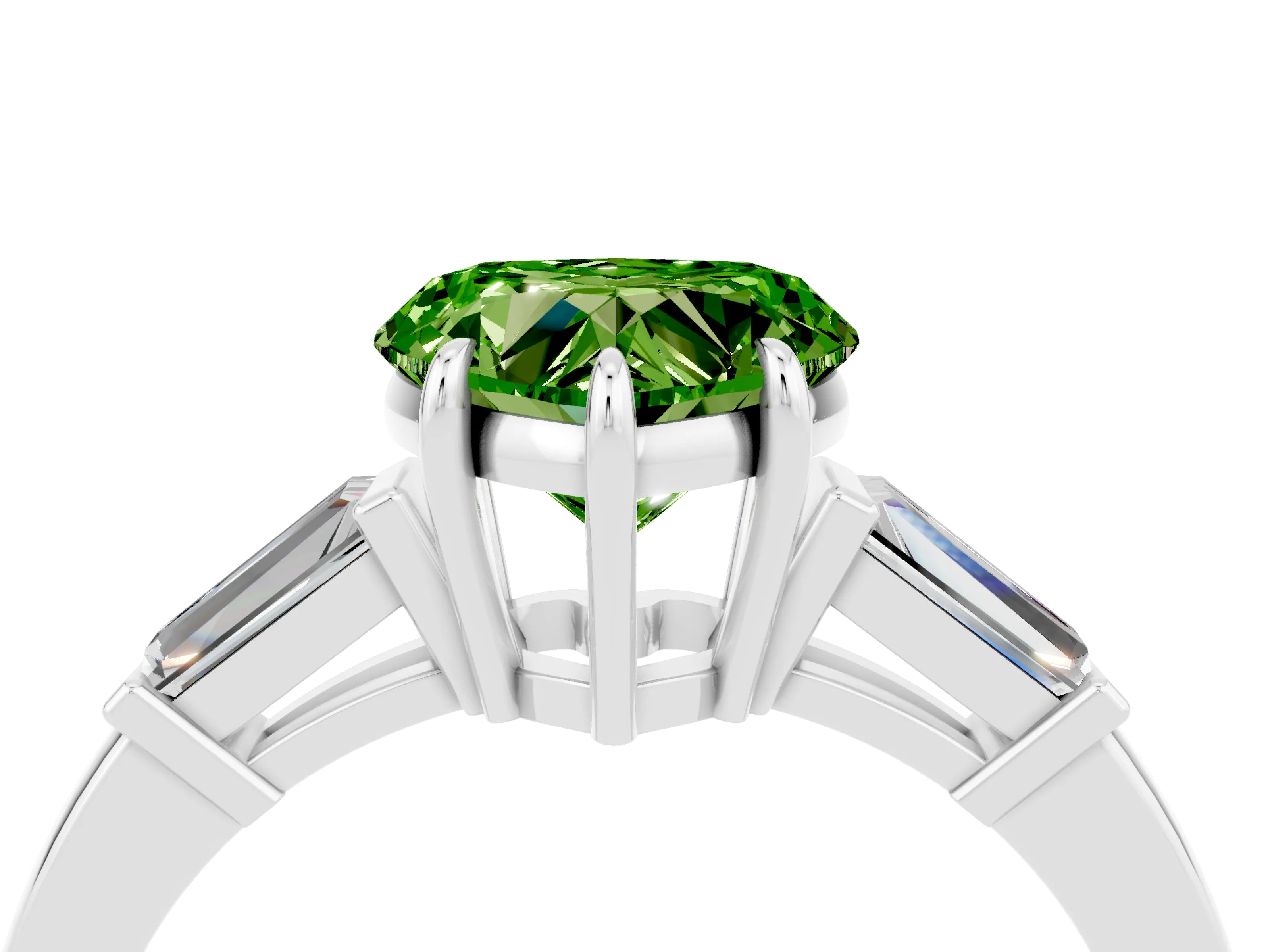 White gold Heart Cut Cut Diamond Ring with Tapered Baguette Side Stones in Four-Prong Setting_4