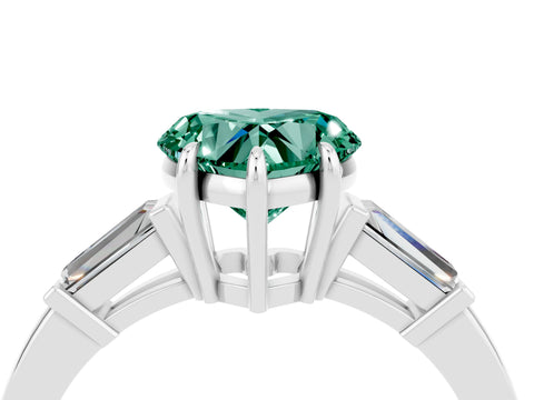 White gold Heart Cut Cut Diamond Ring with Tapered Baguette Side Stones in Four-Prong Setting_4