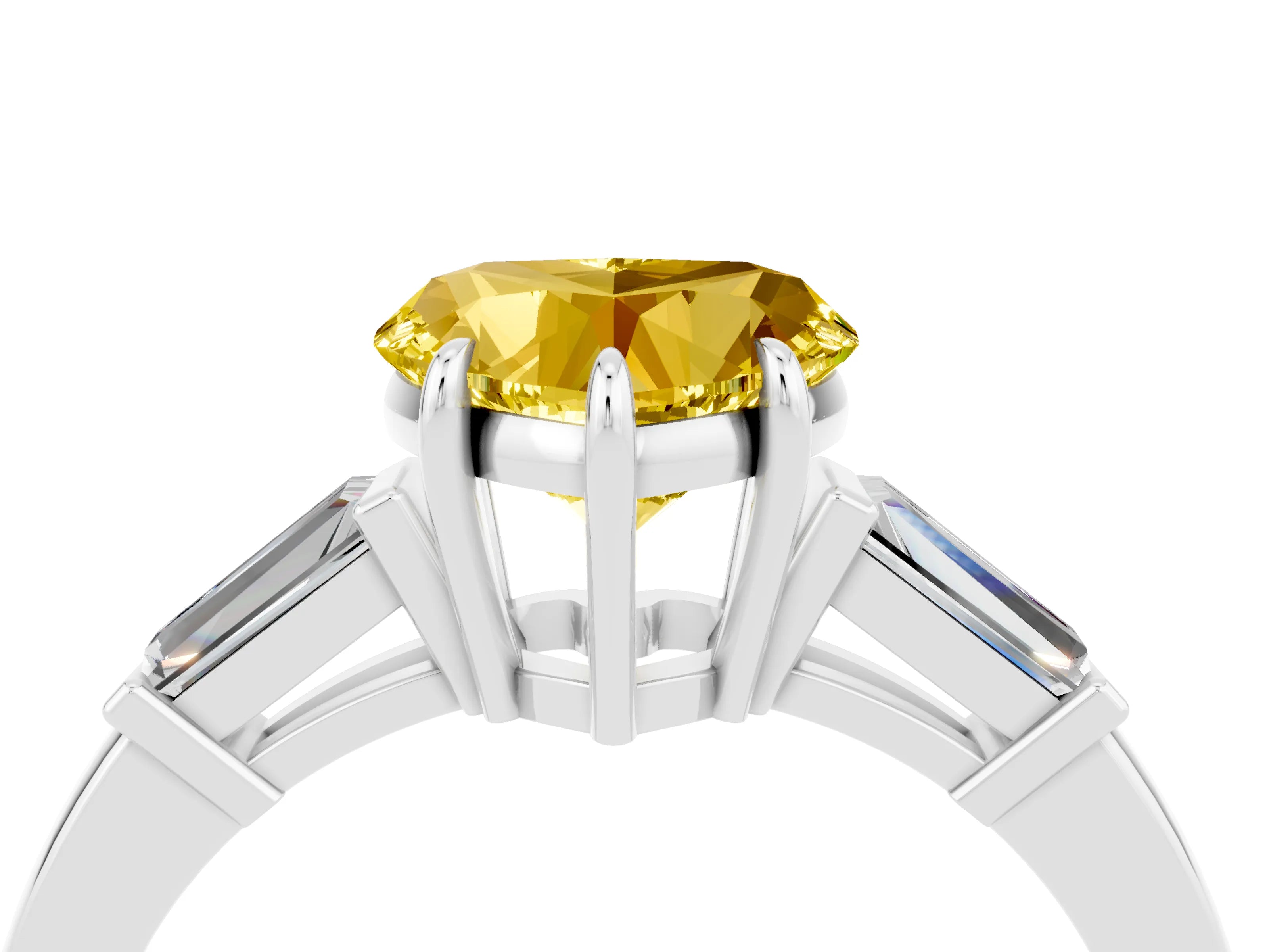 White gold Heart Cut Cut Diamond Ring with Tapered Baguette Side Stones in Four-Prong Setting_4
