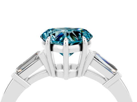 White gold Heart Cut Cut Diamond Ring with Tapered Baguette Side Stones in Four-Prong Setting_4