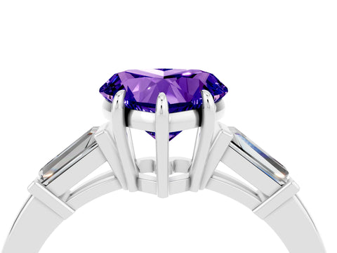 White gold Heart Cut Cut Diamond Ring with Tapered Baguette Side Stones in Four-Prong Setting_4