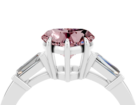 White gold Heart Cut Cut Diamond Ring with Tapered Baguette Side Stones in Four-Prong Setting_4