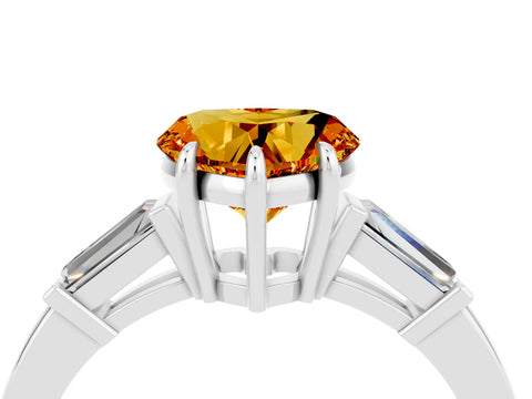 White gold Heart Cut Cut Diamond Ring with Tapered Baguette Side Stones in Four-Prong Setting_4
