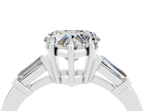 White gold Heart Cut Cut Diamond Ring with Tapered Baguette Side Stones in Four-Prong Setting_4
