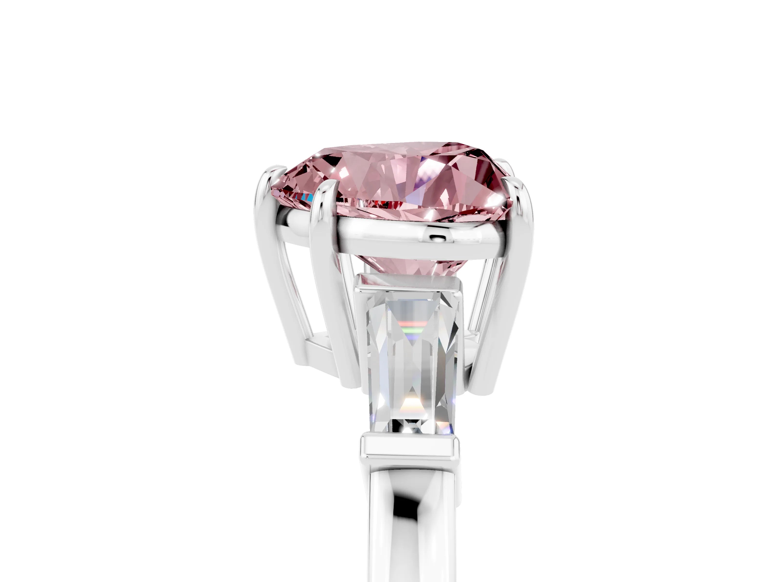 White gold Heart Cut Cut Diamond Ring with Tapered Baguette Side Stones in Four-Prong Setting_5