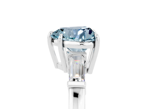 White gold Heart Cut Cut Diamond Ring with Tapered Baguette Side Stones in Four-Prong Setting_5