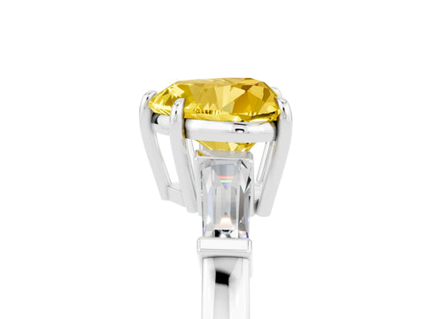 White gold Heart Cut Cut Diamond Ring with Tapered Baguette Side Stones in Four-Prong Setting_5