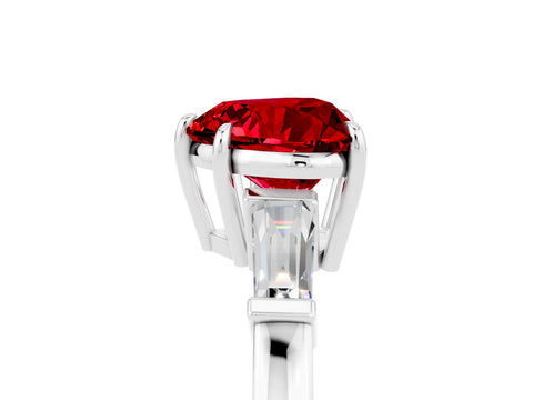 White gold Heart Cut Cut Diamond Ring with Tapered Baguette Side Stones in Four-Prong Setting_5
