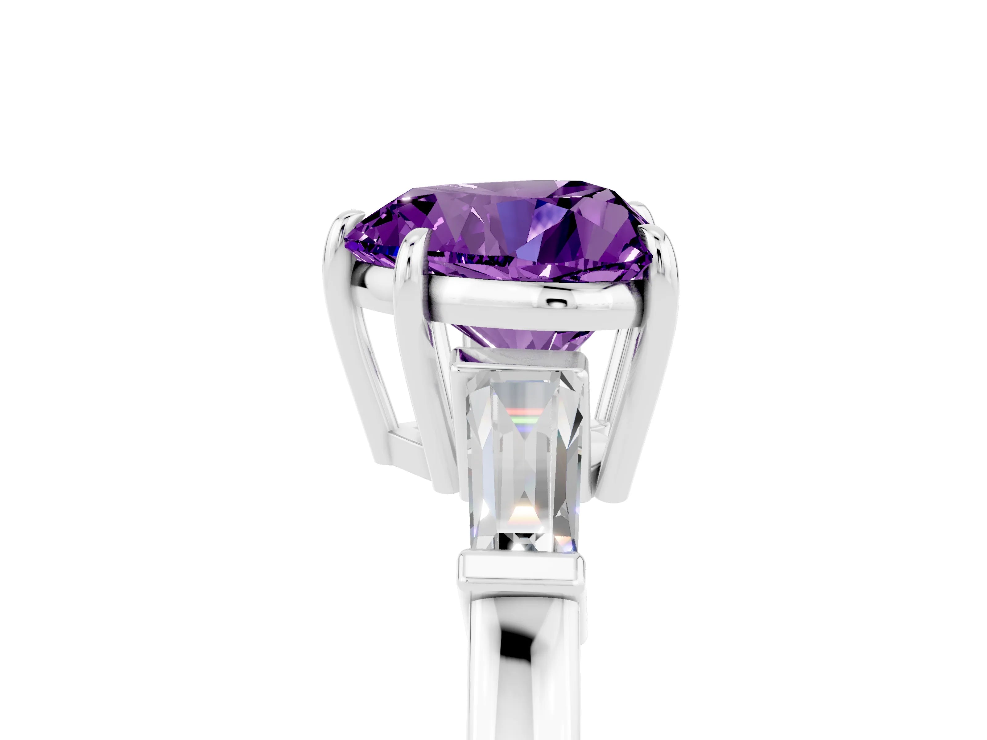 White gold Heart Cut Cut Diamond Ring with Tapered Baguette Side Stones in Four-Prong Setting_5