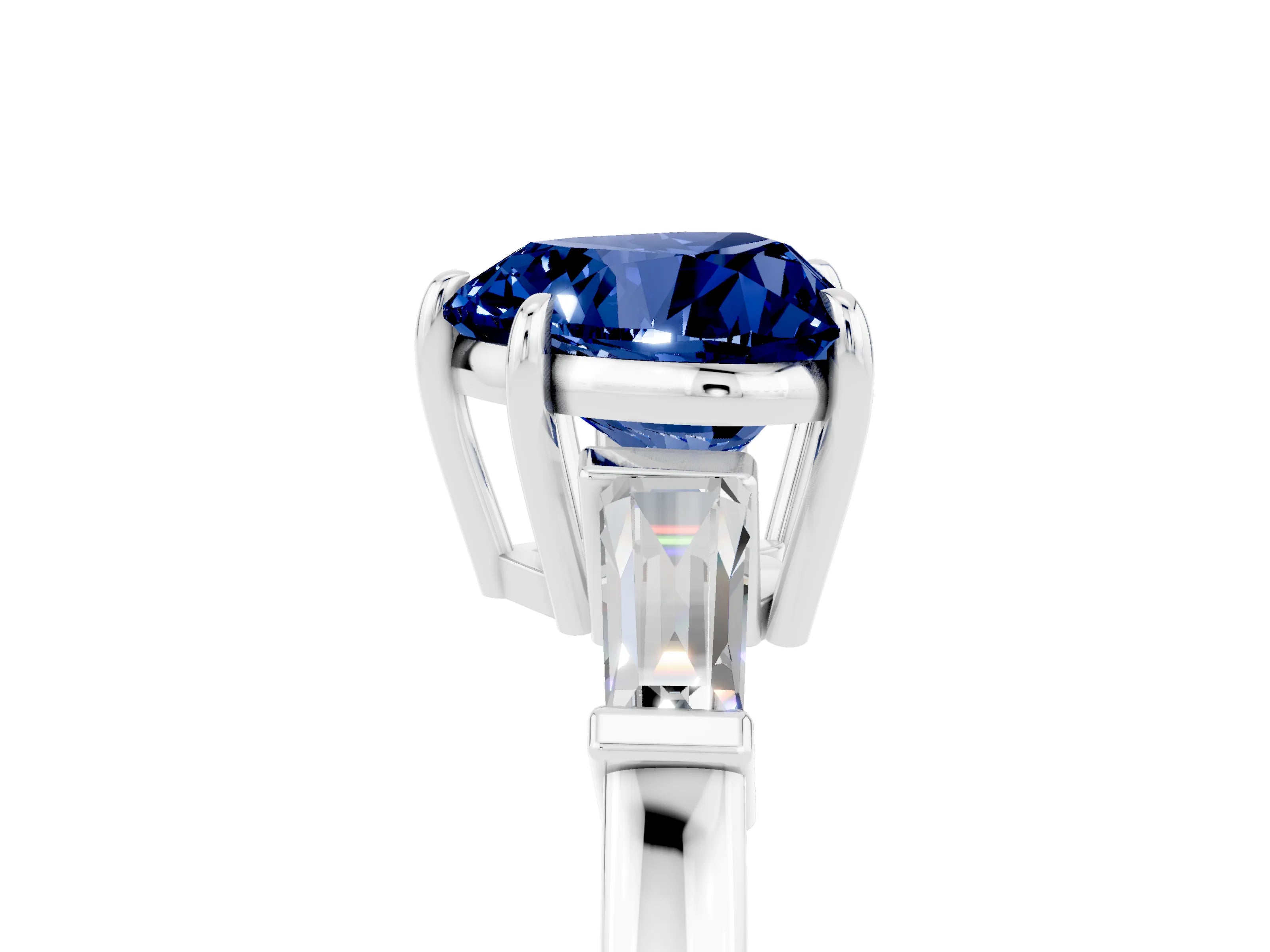 White gold Heart Cut Cut Diamond Ring with Tapered Baguette Side Stones in Four-Prong Setting_5