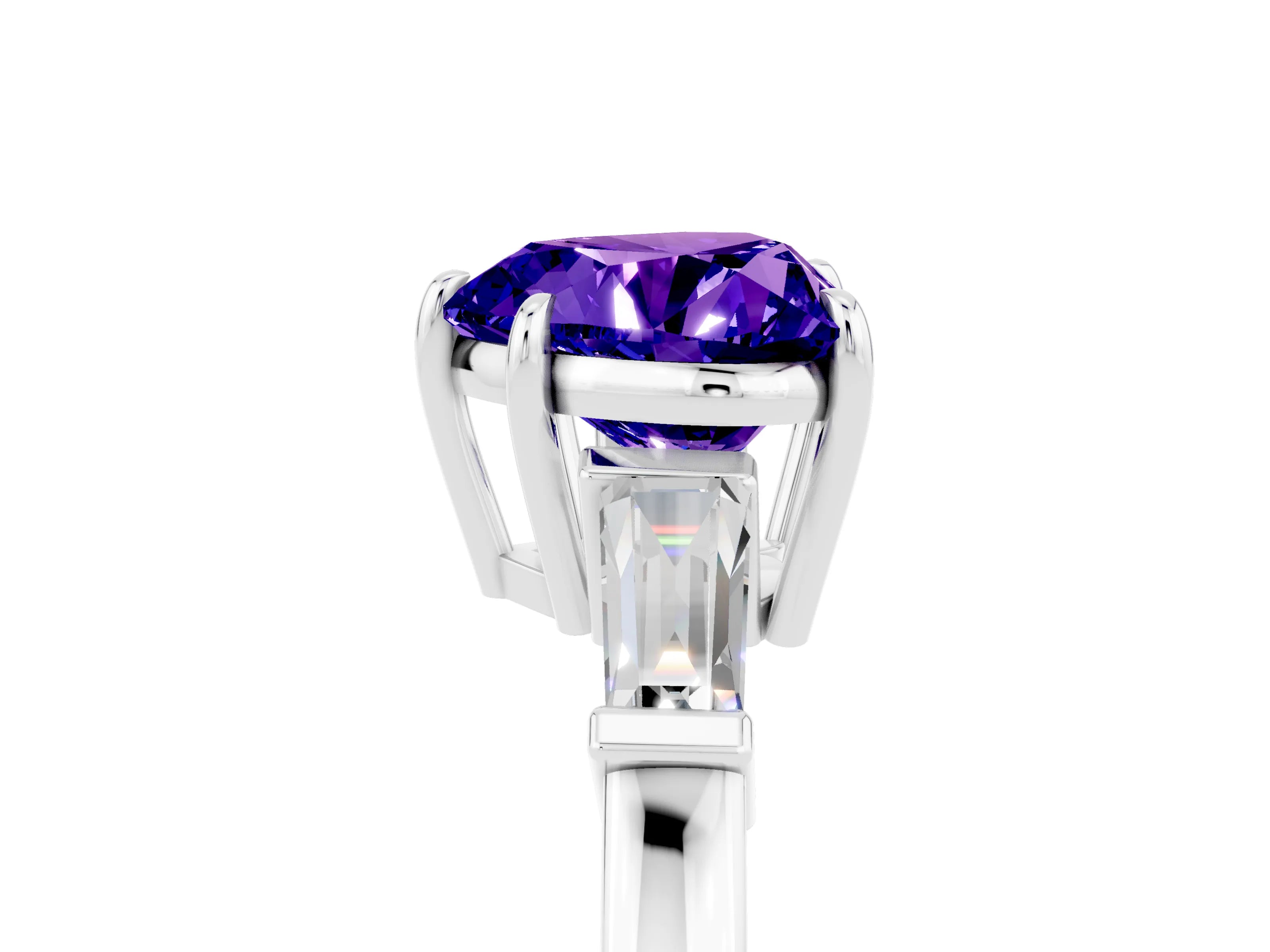 White gold Heart Cut Cut Diamond Ring with Tapered Baguette Side Stones in Four-Prong Setting_5