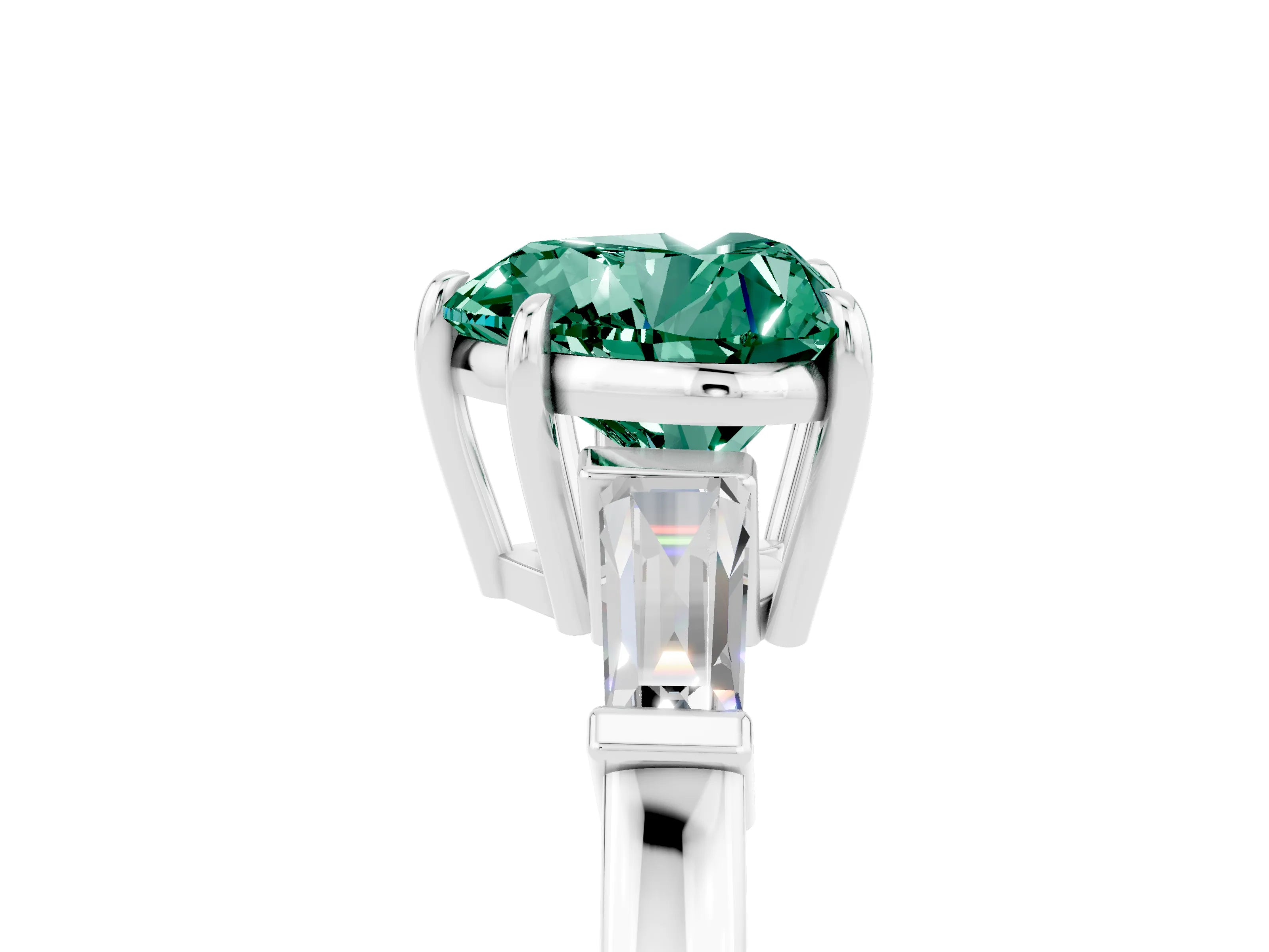 White gold Heart Cut Cut Diamond Ring with Tapered Baguette Side Stones in Four-Prong Setting_5
