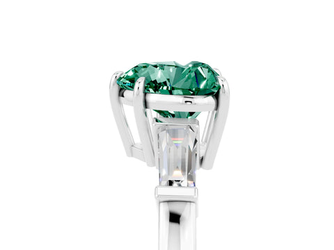 White gold Heart Cut Cut Diamond Ring with Tapered Baguette Side Stones in Four-Prong Setting_5