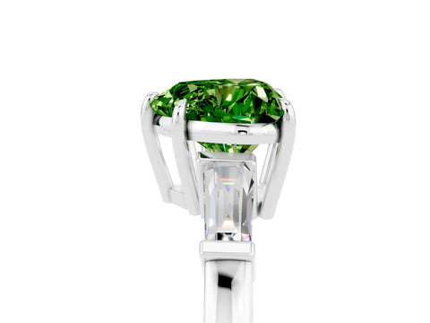 White gold Heart Cut Cut Diamond Ring with Tapered Baguette Side Stones in Four-Prong Setting_5