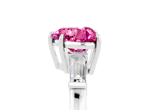 White gold Heart Cut Cut Diamond Ring with Tapered Baguette Side Stones in Four-Prong Setting_5