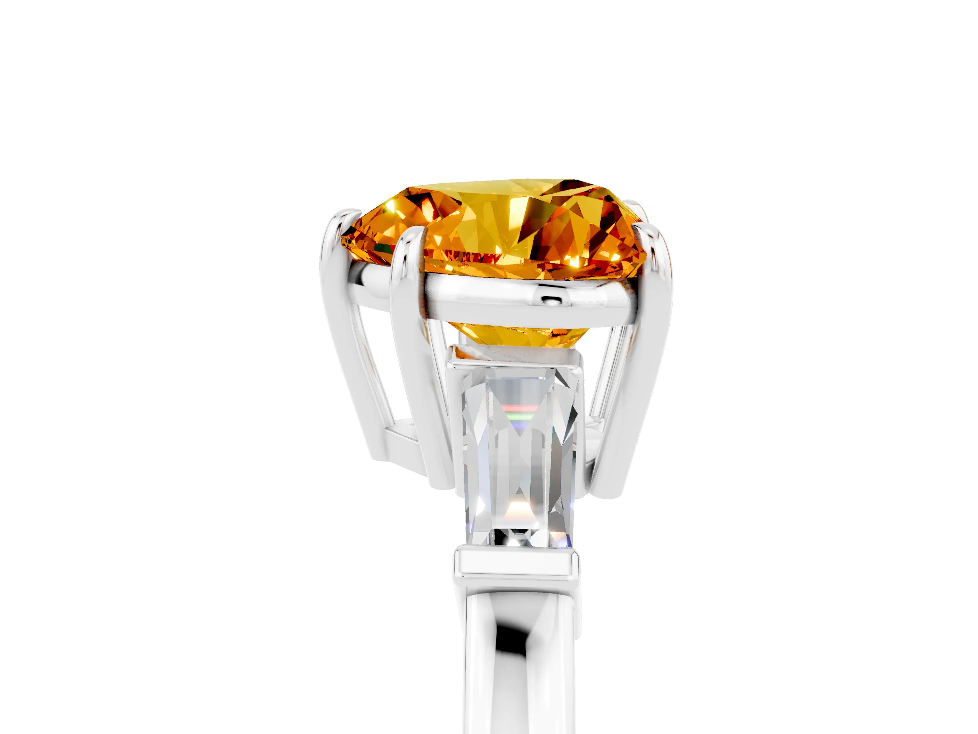 White gold Heart Cut Cut Diamond Ring with Tapered Baguette Side Stones in Four-Prong Setting_5