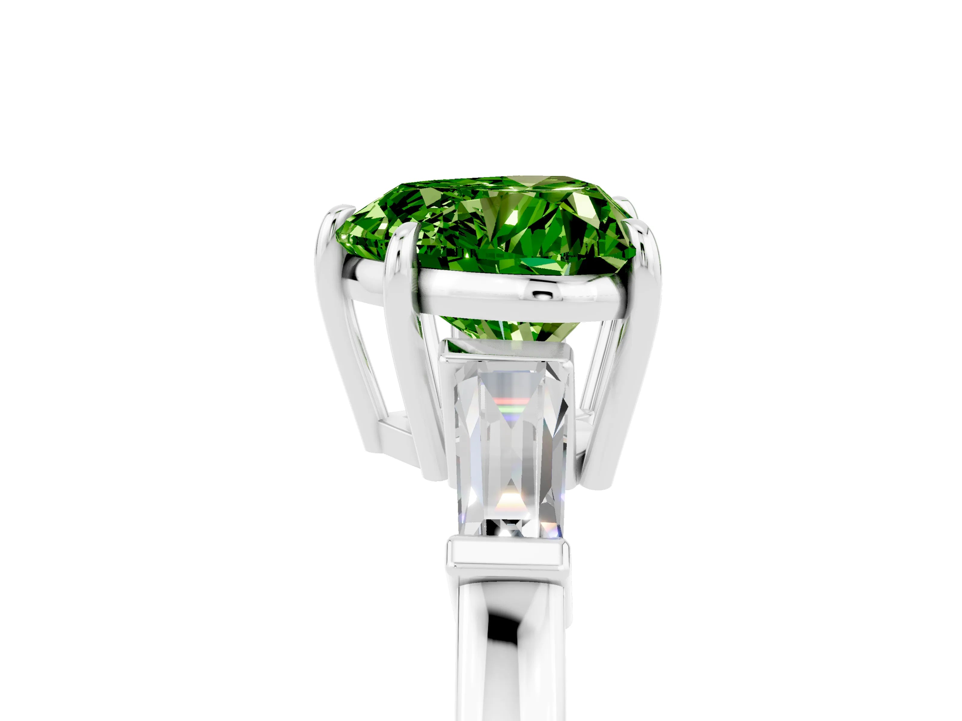 White gold Heart Cut Cut Diamond Ring with Tapered Baguette Side Stones in Four-Prong Setting_5