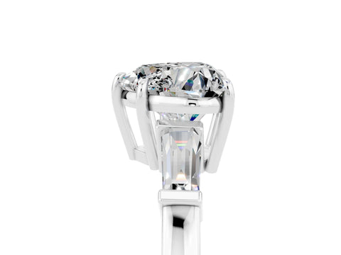 White gold Heart Cut Cut Diamond Ring with Tapered Baguette Side Stones in Four-Prong Setting_5