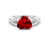 White gold Heart Cut Cut Diamond Ring with Tapered Baguette Side Stones in Four-Prong Setting