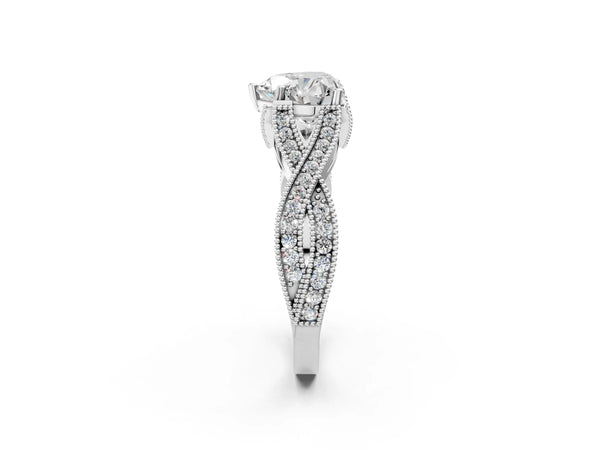 White Gold Heart-Shaped Graduated Pave Twist Engagement Ring Setting
