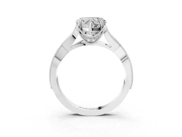 White Gold Heart-Shaped Graduated Pave Twist Engagement Ring Setting