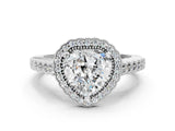 White gold Heart Cut Cut Halo Pavé Solitaire Ring with Milgrain Band_7