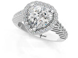 White gold Heart Cut Cut Halo Pavé Solitaire Ring with Milgrain Band_8