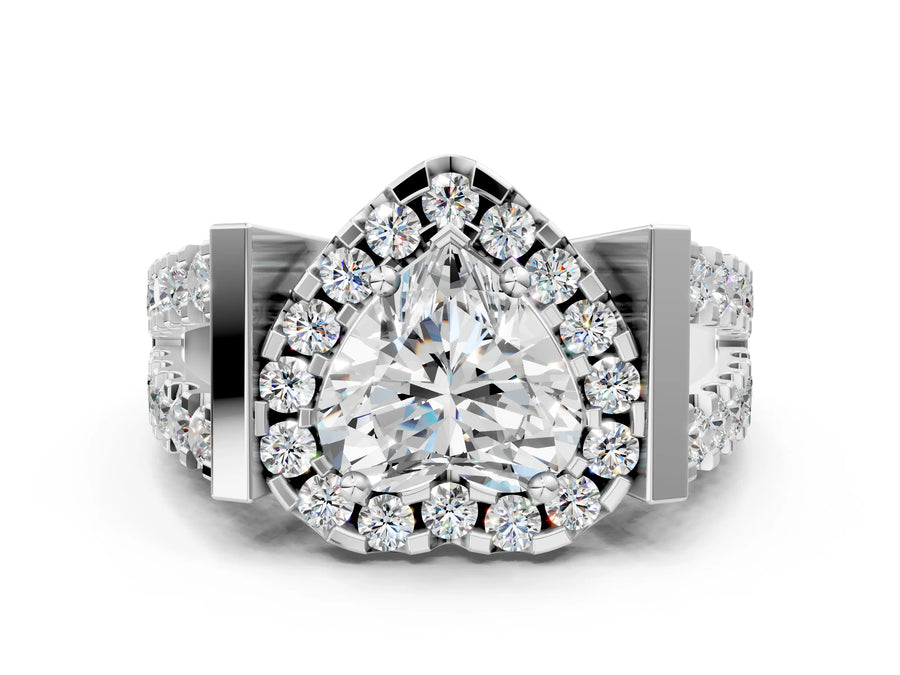 White gold Princess Cut Diamond Halo Split Shank Prong Set Ring