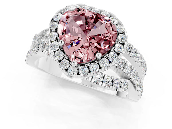 Silver Heart Cut Cut Halo Split Shank Prong Setting Ring