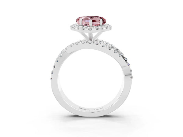 Silver Heart Cut Cut Halo Split Shank Prong Setting Ring