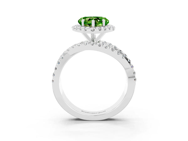 Silver Heart Cut Cut Halo Split Shank Prong Setting Ring