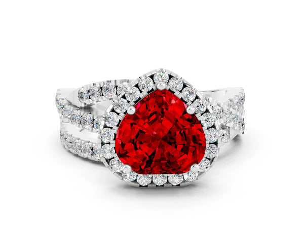 Platinum Heart Cut Cut Halo Split Shank Prong Setting Ring