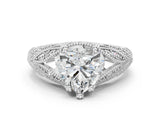 White gold Heart Cut Cut Milgrain Pave Diamond Engagement Ring with Four-Prong Setting_3