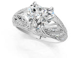 White gold Heart Cut Cut Milgrain Pave Diamond Engagement Ring with Four-Prong Setting_4