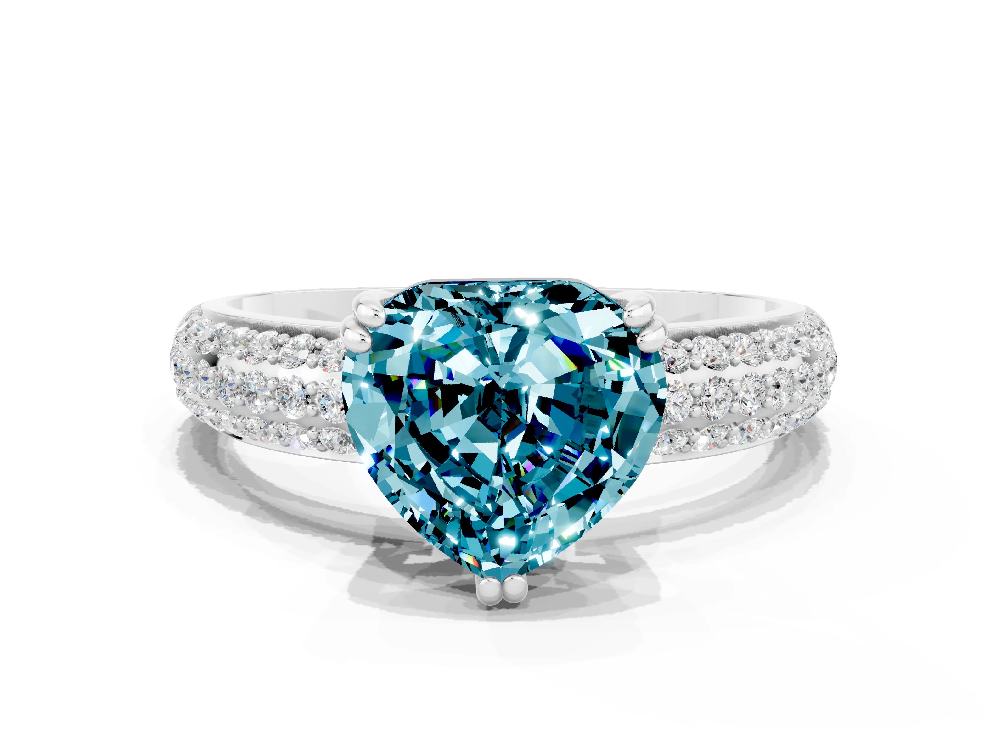 White gold Heart Cut Cut Pave Diamond Engagement Ring with Channel Set Band and Four-Prong Setting
