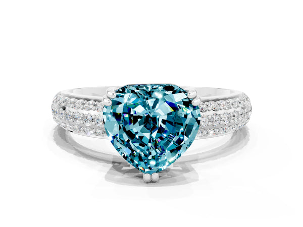 Silver Heart Cut Cut Pave Diamond Engagement Ring with Channel Set Band and Four-Prong Setting