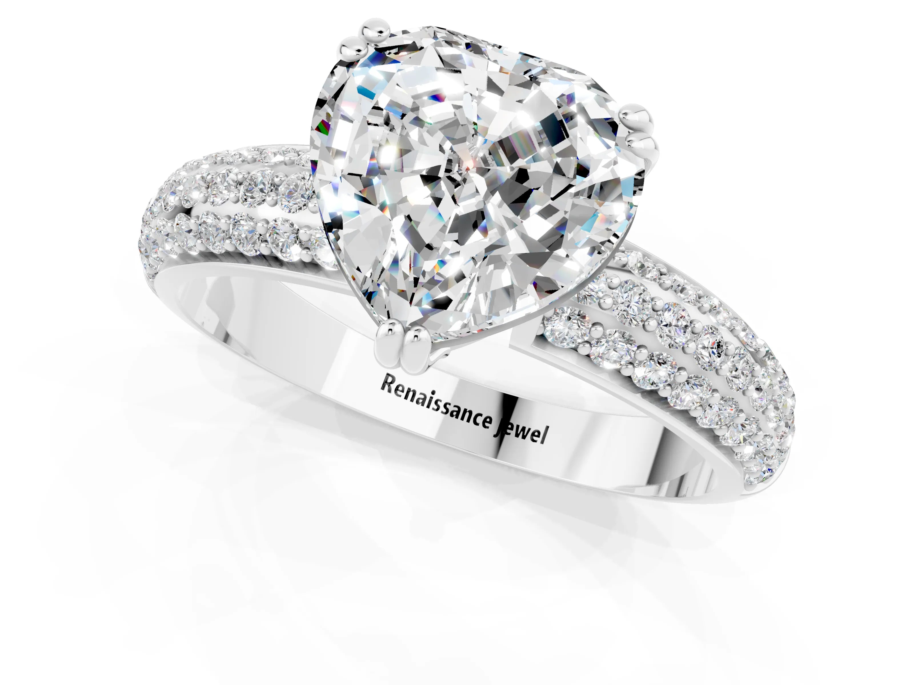 White gold Heart Cut Cut Pave Diamond Engagement Ring with Channel Set Band and Four-Prong Setting_1