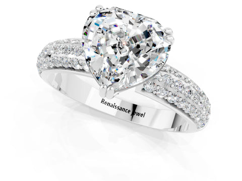 White gold Heart Cut Cut Pave Diamond Engagement Ring with Channel Set Band and Four-Prong Setting_1