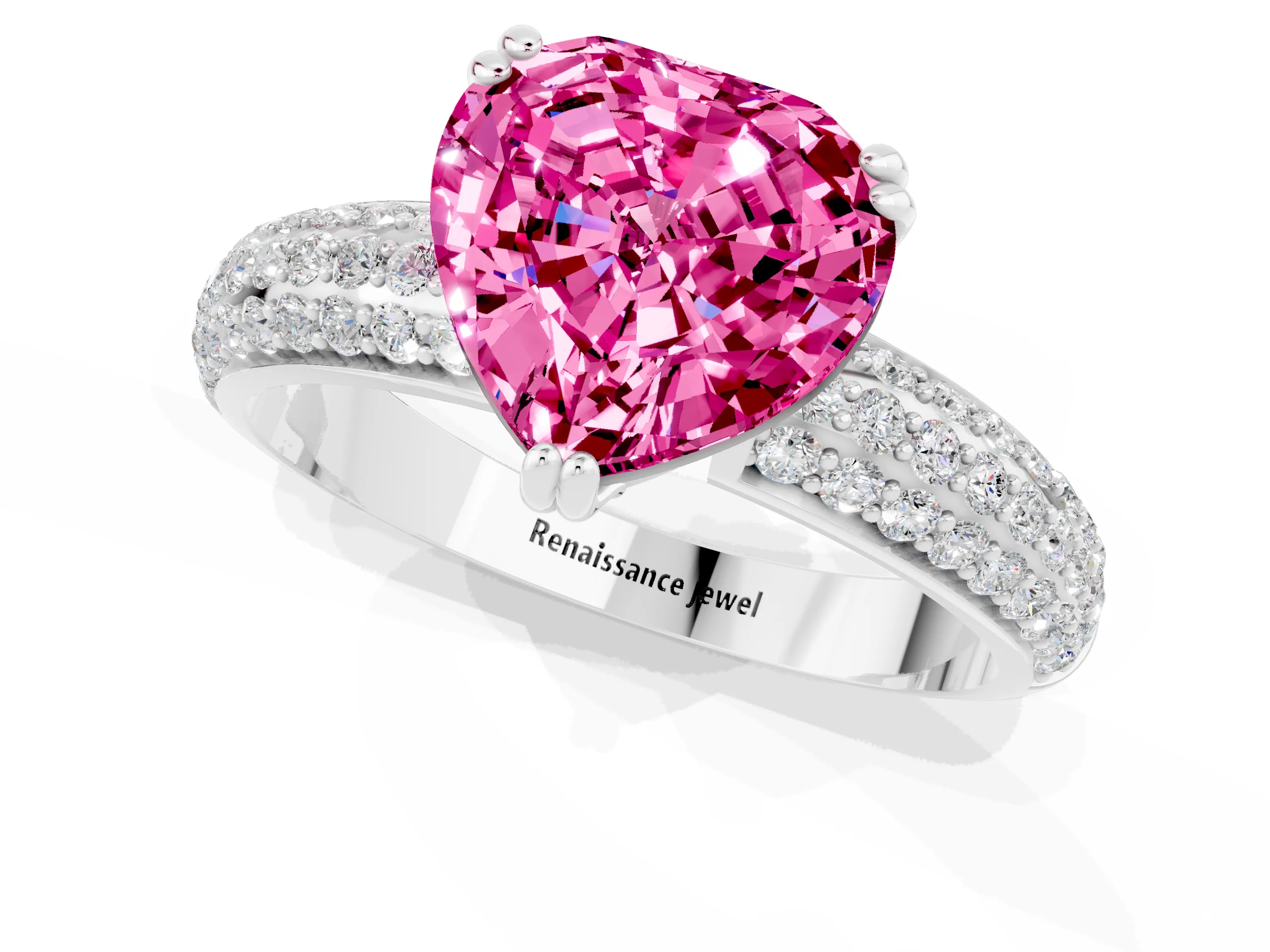 White gold Heart Cut Cut Pave Diamond Engagement Ring with Channel Set Band and Four-Prong Setting_1