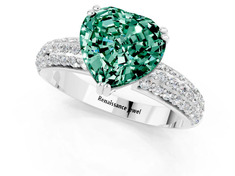 White gold Heart Cut Cut Pave Diamond Engagement Ring with Channel Set Band and Four-Prong Setting_1