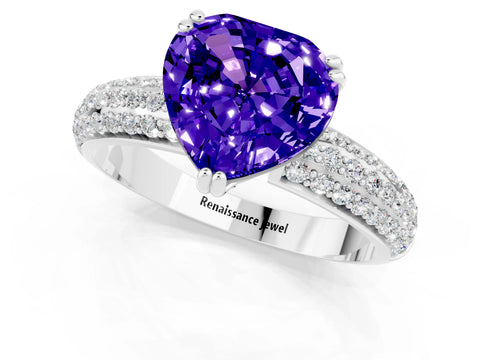 White gold Heart Cut Cut Pave Diamond Engagement Ring with Channel Set Band and Four-Prong Setting_1