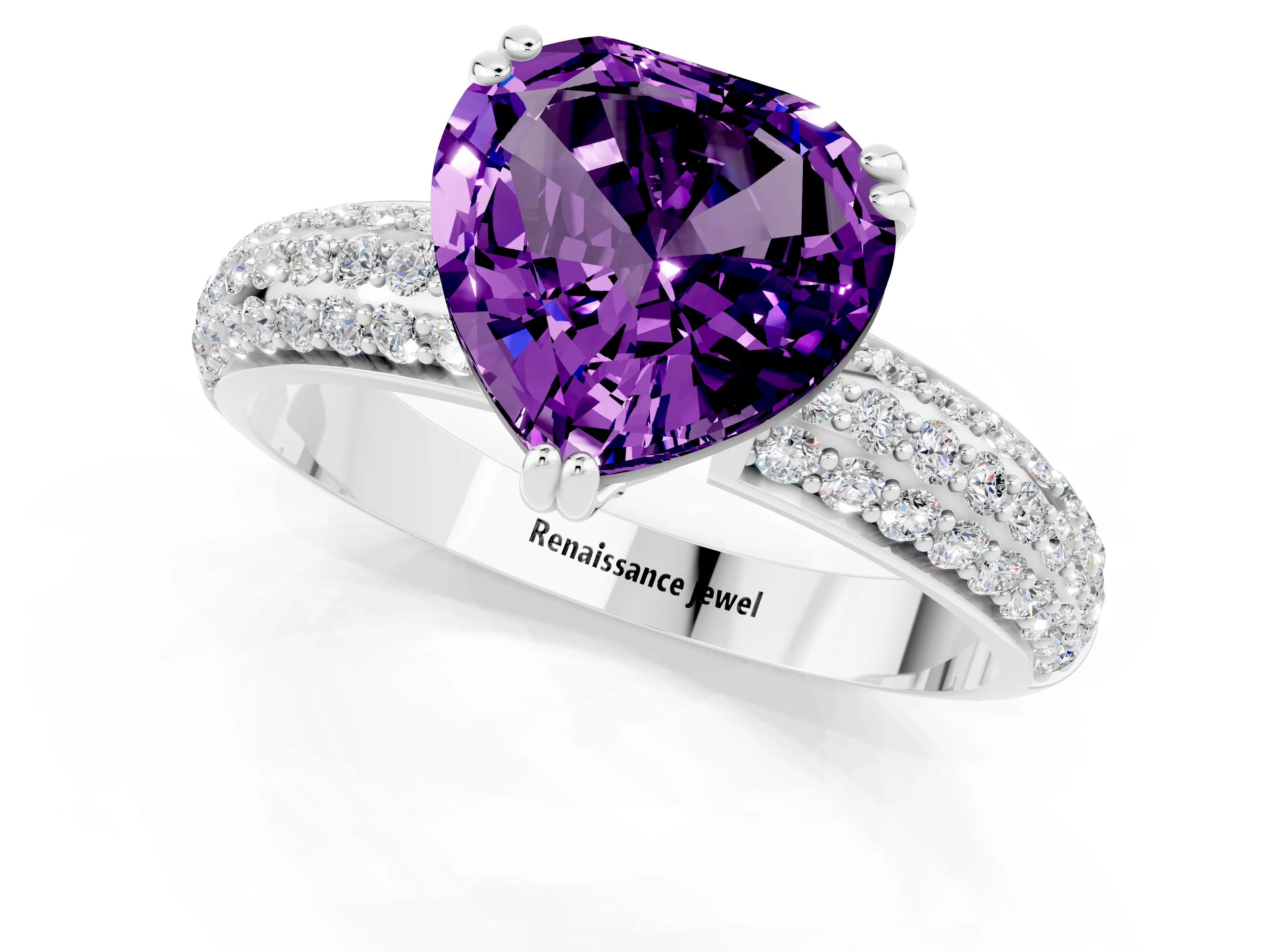 White gold Heart Cut Cut Pave Diamond Engagement Ring with Channel Set Band and Four-Prong Setting_1