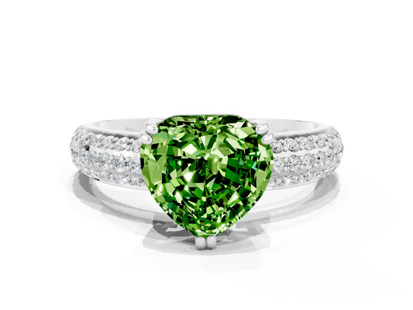 Silver Heart Cut Cut Pave Diamond Engagement Ring with Channel Set Band and Four-Prong Setting