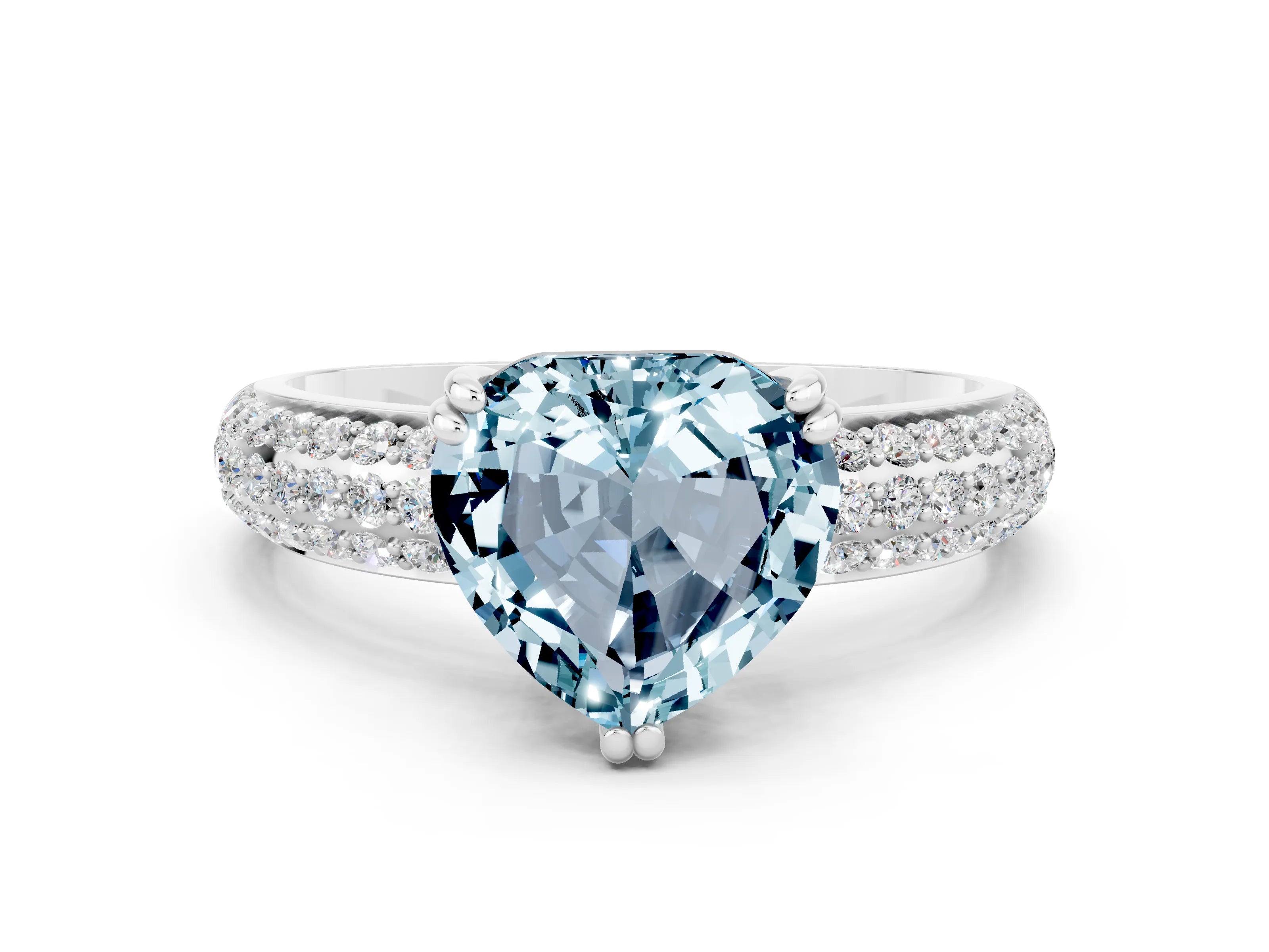White gold Heart Cut Cut Pave Diamond Engagement Ring with Channel Set Band and Four-Prong Setting